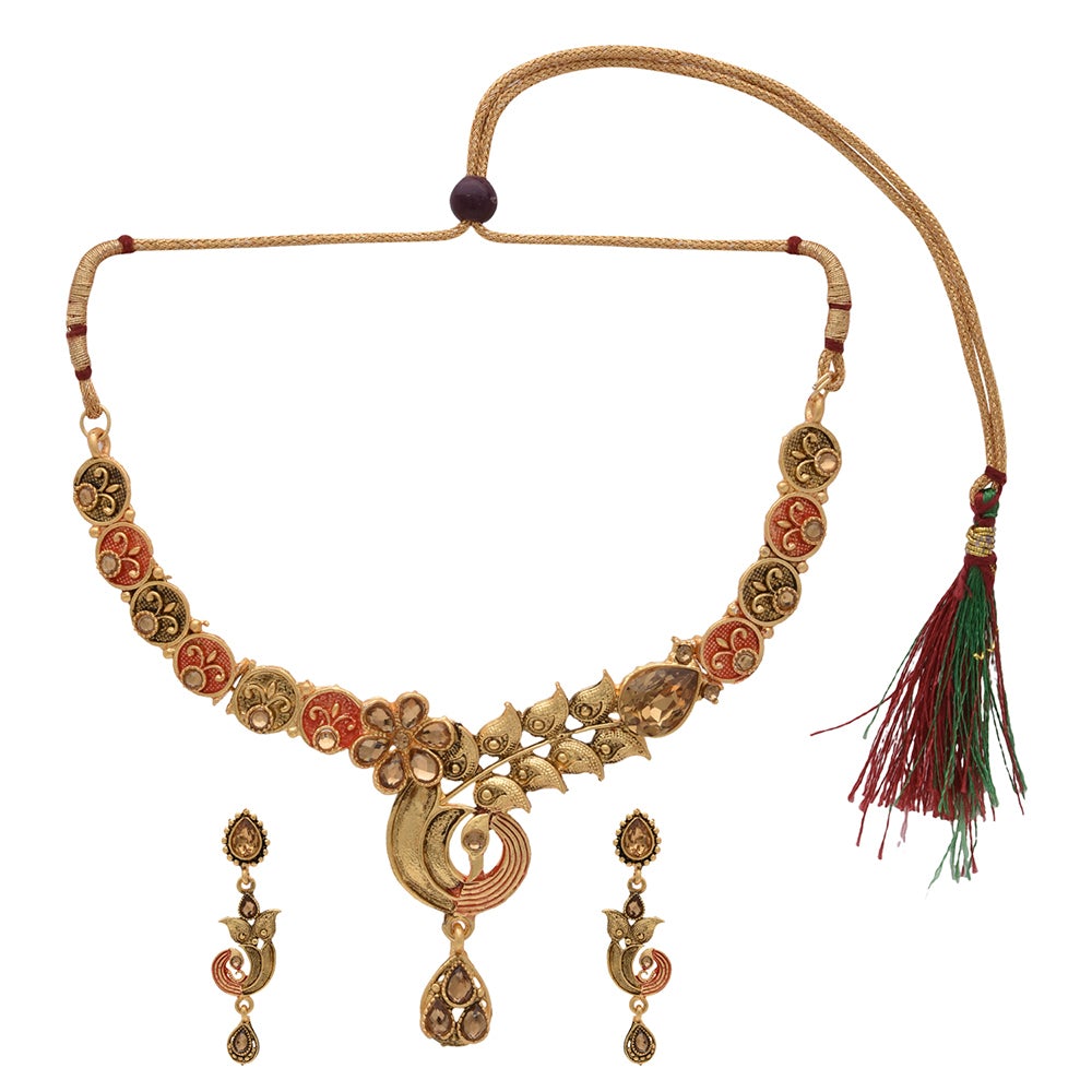 Kord Store Incredible Paisley Design Lct Stone Gold Plated Choker Necklace Set For Women  - KSNKE60083