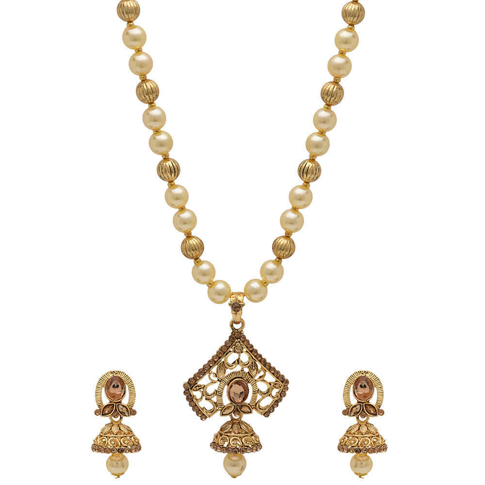Kord Store Designer Pearls Mala Gold Plated Long Haram Necklace Set For Women  - KSNKE60084