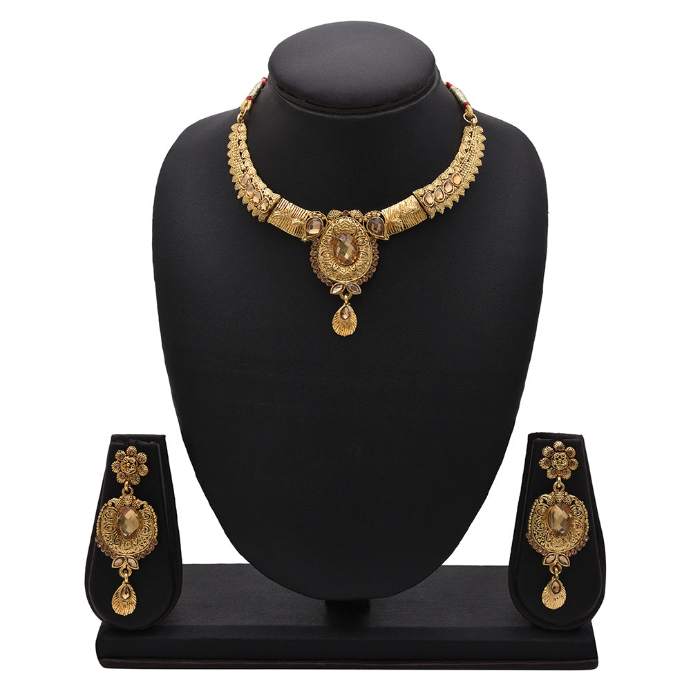 Kord Store Rajwadi Look Designer Lct Stone Gold Plated Choker Necklace Set For Women  - KSNKE60104