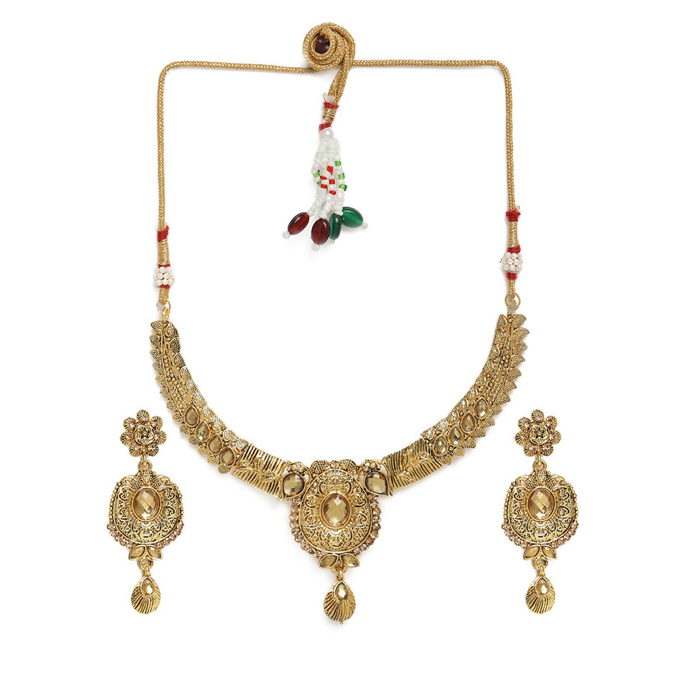 Kord Store Rajwadi Look Designer Lct Stone Gold Plated Choker Necklace Set For Women  - KSNKE60104