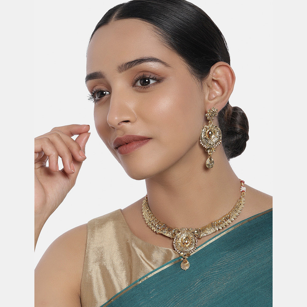 Kord Store Rajwadi Look Designer Lct Stone Gold Plated Choker Necklace Set For Women  - KSNKE60104