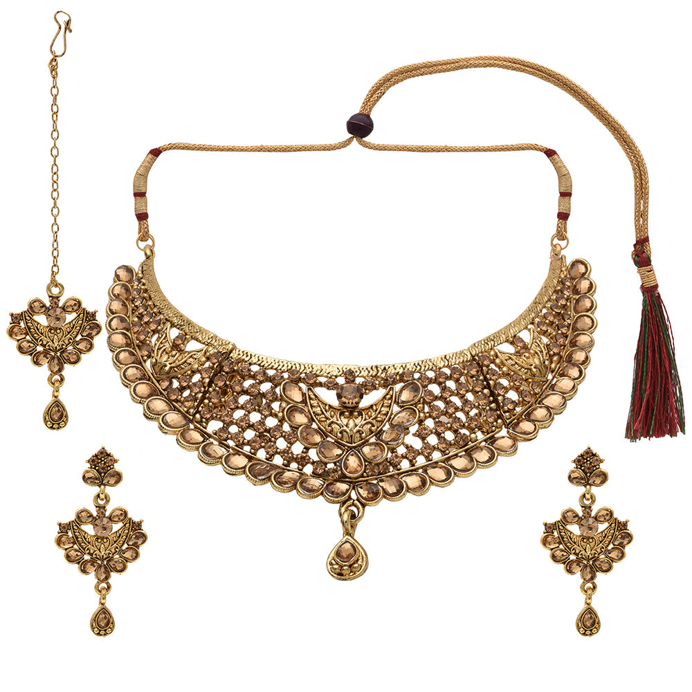Kord Store Traditional Designer Lct Stone Gold Plated Choker Necklace Set For Women  - KSNKE60110