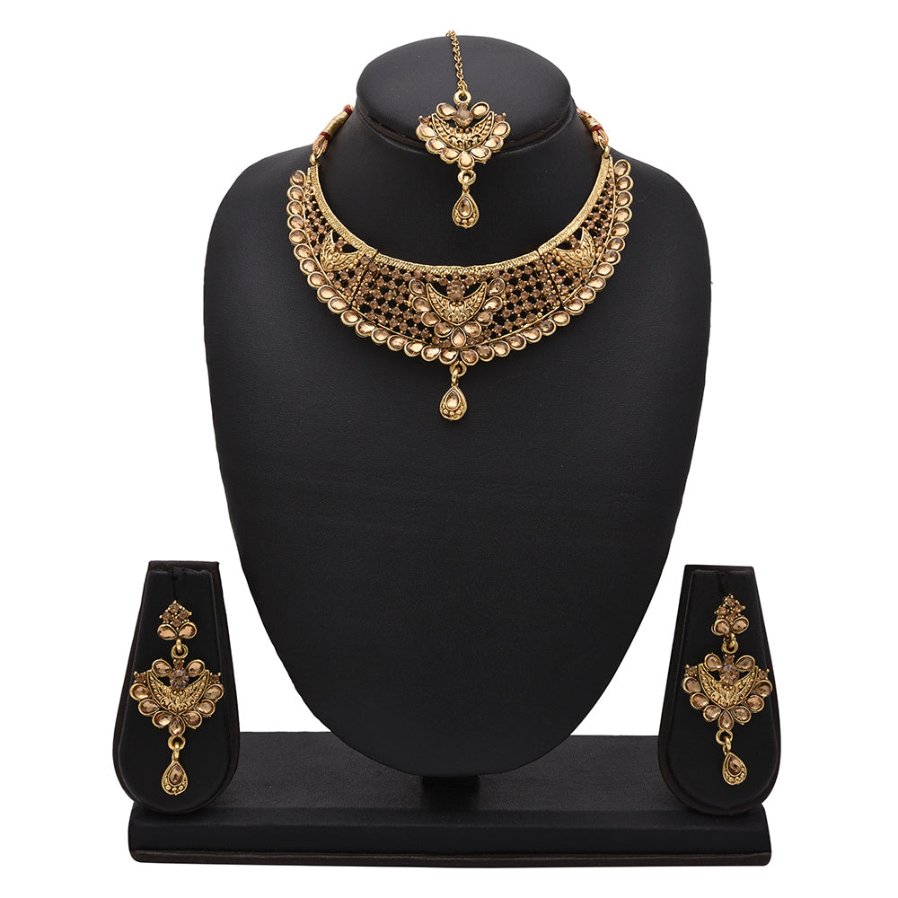 Kord Store Traditional Designer Lct Stone Gold Plated Choker Necklace Set For Women  - KSNKE60110