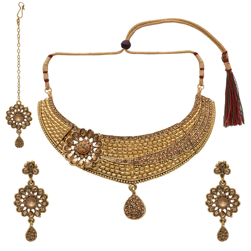 Kord Store Adorable Lct Stone Gold Plated Choker Necklace Set For Women  - KSNKE60117