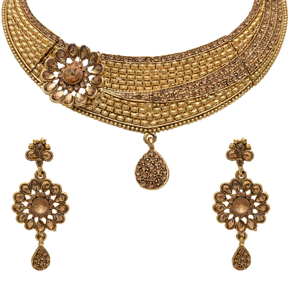 Kord Store Adorable Lct Stone Gold Plated Choker Necklace Set For Women  - KSNKE60117