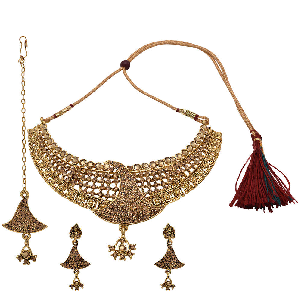 Kord Store Traditional Designer Flower Shape Lct Stone Bridal Gold Plated Choker Necklace Set For Women  - KSNKE60120