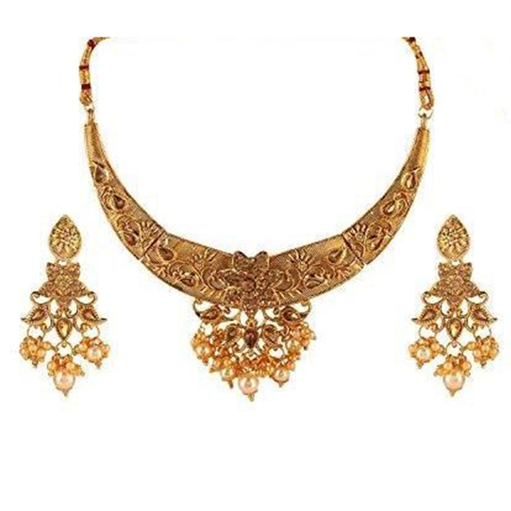 Kord Store Rajwadi Look Flower Design Pearl & Lct Stone Gold Plated Choker Necklace Set For Women  - KSNKE60124