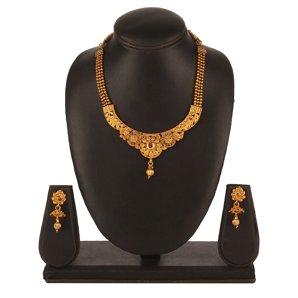 Kord Store Traditional Leaf Design Lct Stone Gold Plated Princess Necklace Set For Women  - KSNKE60125