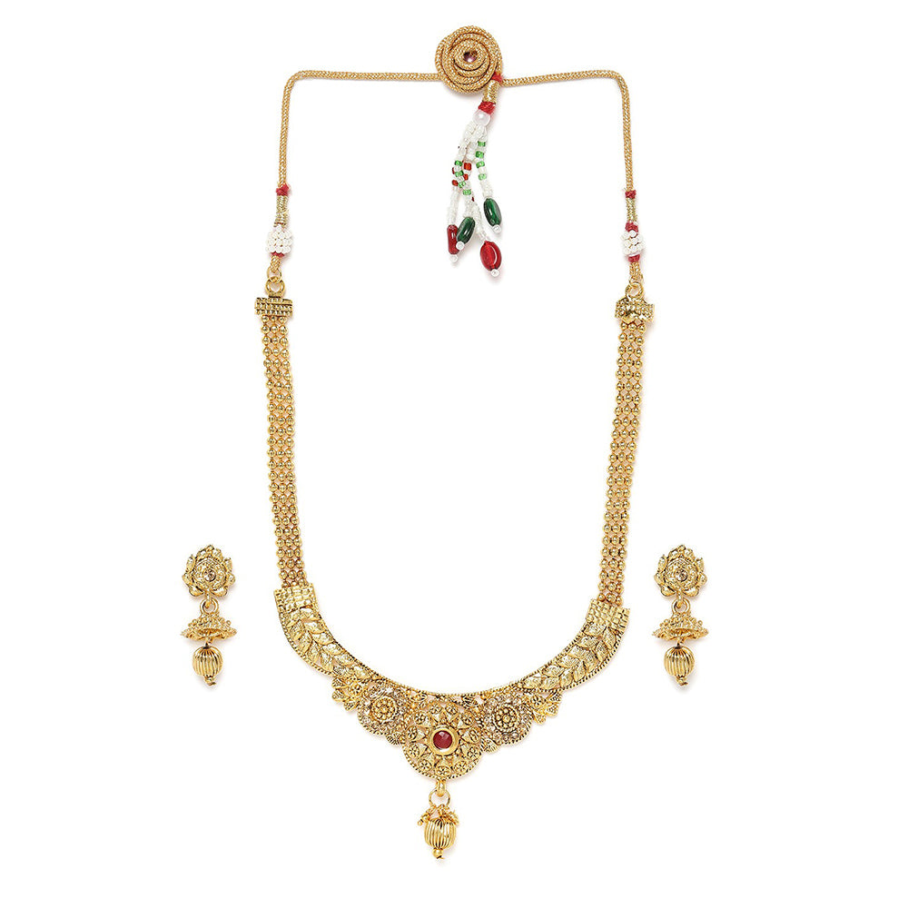 Kord Store Traditional Leaf Design Lct Stone Gold Plated Princess Necklace Set For Women  - KSNKE60125