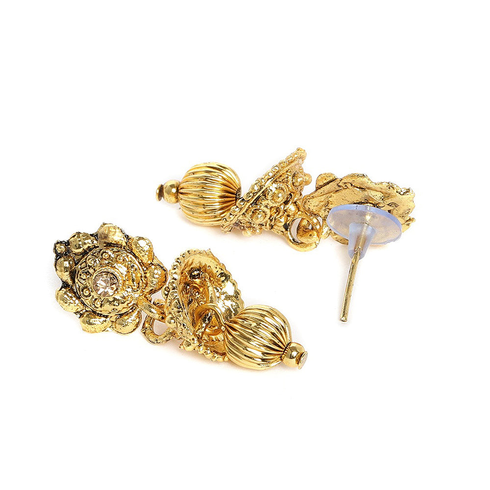 Kord Store Traditional Leaf Design Lct Stone Gold Plated Princess Necklace Set For Women  - KSNKE60125