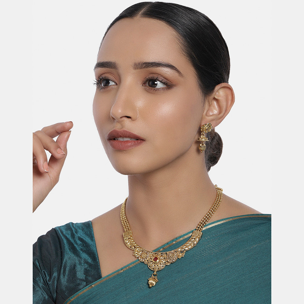 Kord Store Traditional Leaf Design Lct Stone Gold Plated Princess Necklace Set For Women  - KSNKE60125