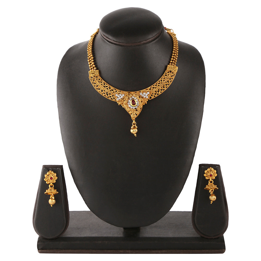 Kord Store Traditional Leaf Design Lct Stone Gold Plated Princess Necklace Set For Women  - KSNKE60126