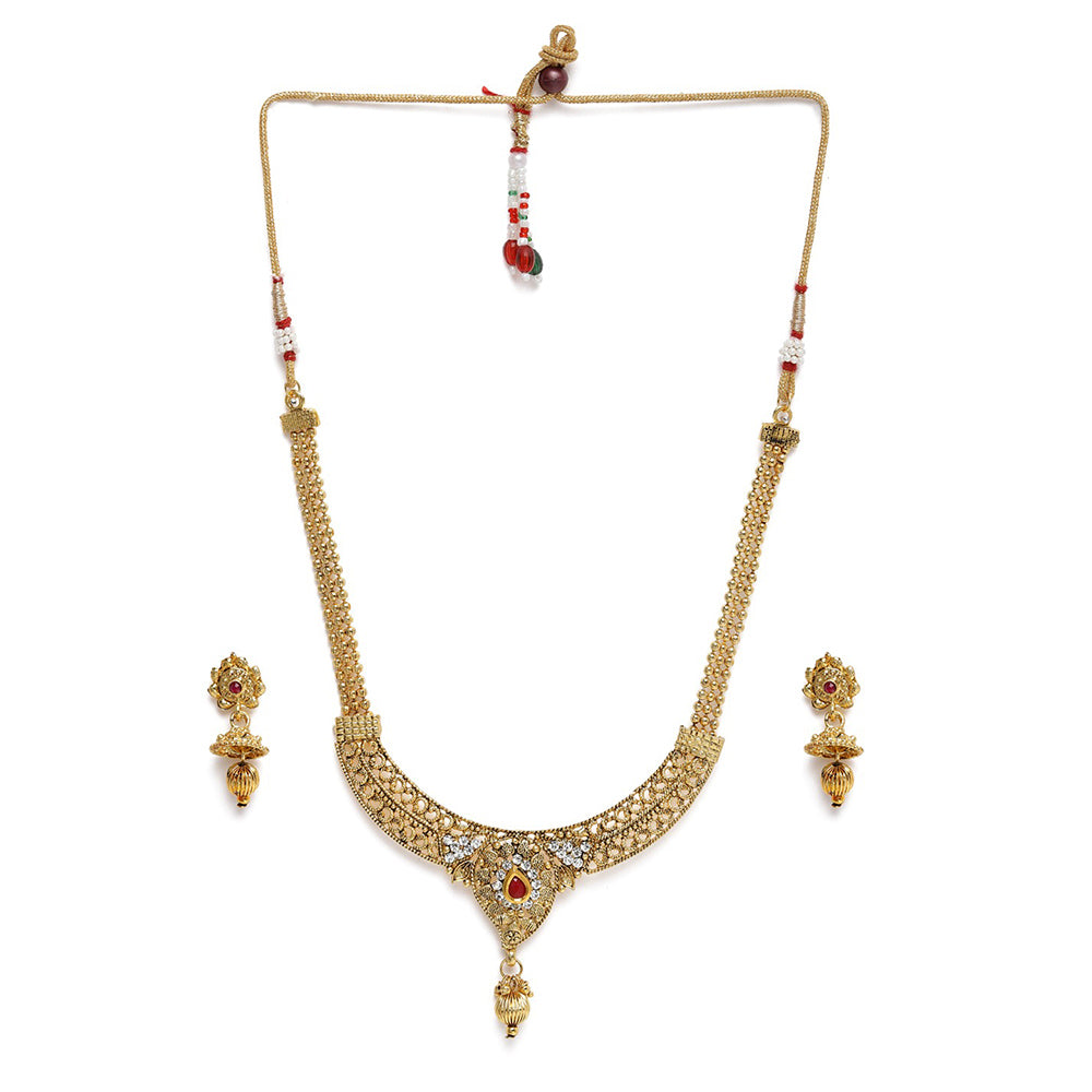 Kord Store Traditional Leaf Design Lct Stone Gold Plated Princess Necklace Set For Women  - KSNKE60126