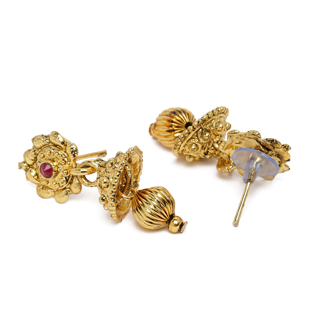 Kord Store Traditional Leaf Design Lct Stone Gold Plated Princess Necklace Set For Women  - KSNKE60126