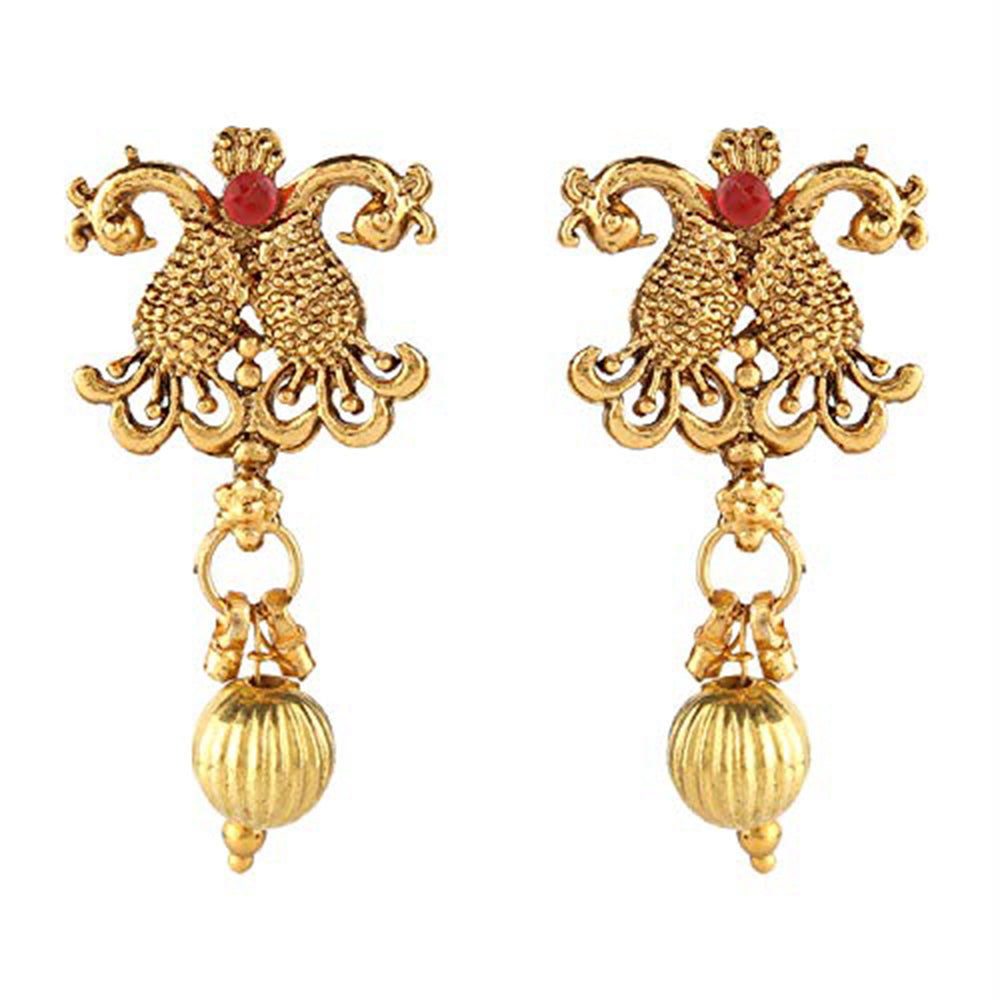 Kord Store Traditional Peacock & Jalebi Shape Lct Stone Gold Plated Princess Necklace Set For Women  - KSNKE60127