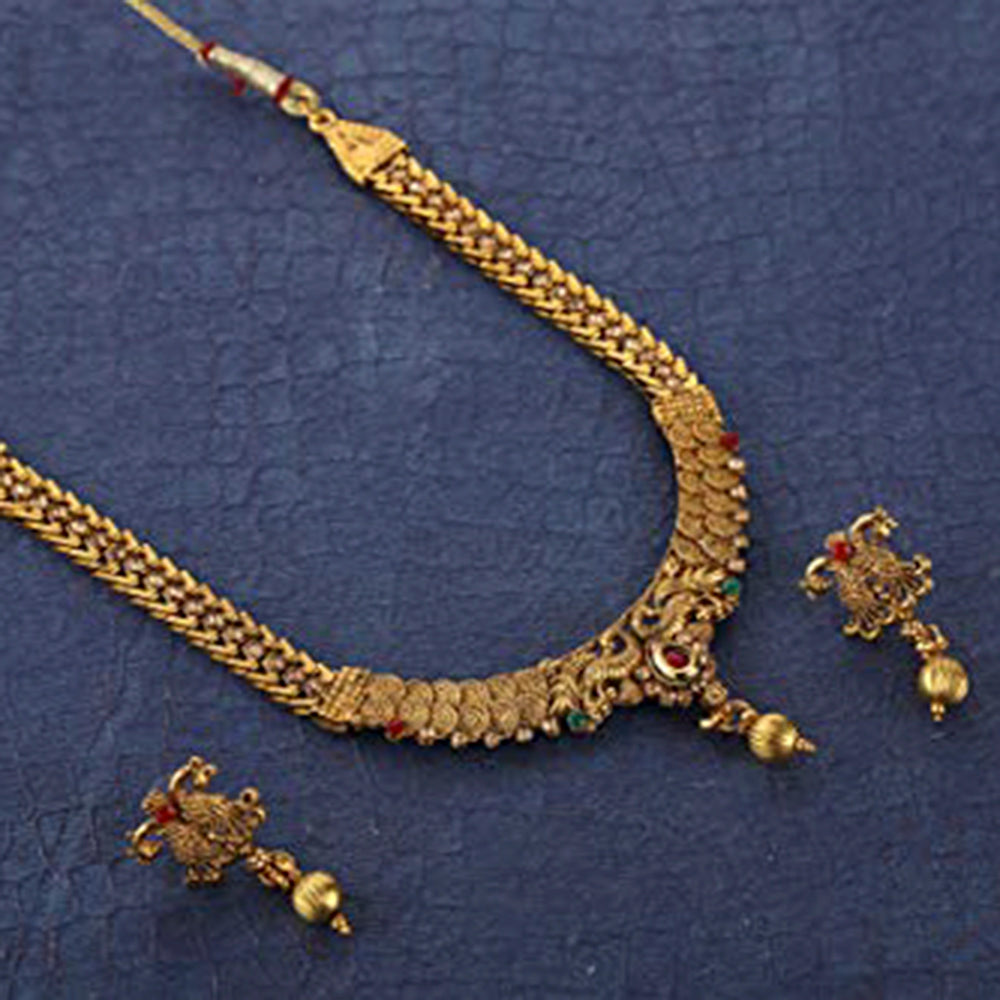 Kord Store Traditional Peacock & Jalebi Shape Lct Stone Gold Plated Princess Necklace Set For Women  - KSNKE60127