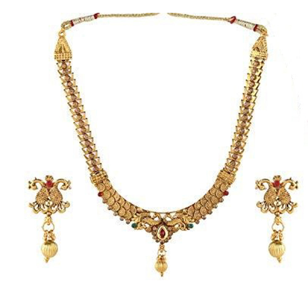 Kord Store Traditional Peacock & Jalebi Shape Lct Stone Gold Plated Princess Necklace Set For Women  - KSNKE60127