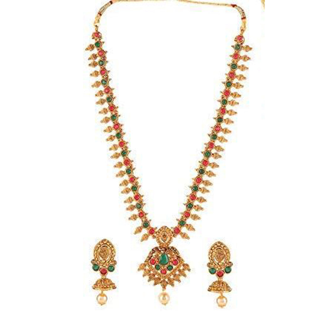 Kord Store Traditional Designer Multi-Color Stone Gold Plated Long Haram Necklace Set For Women  - KSNKE60130