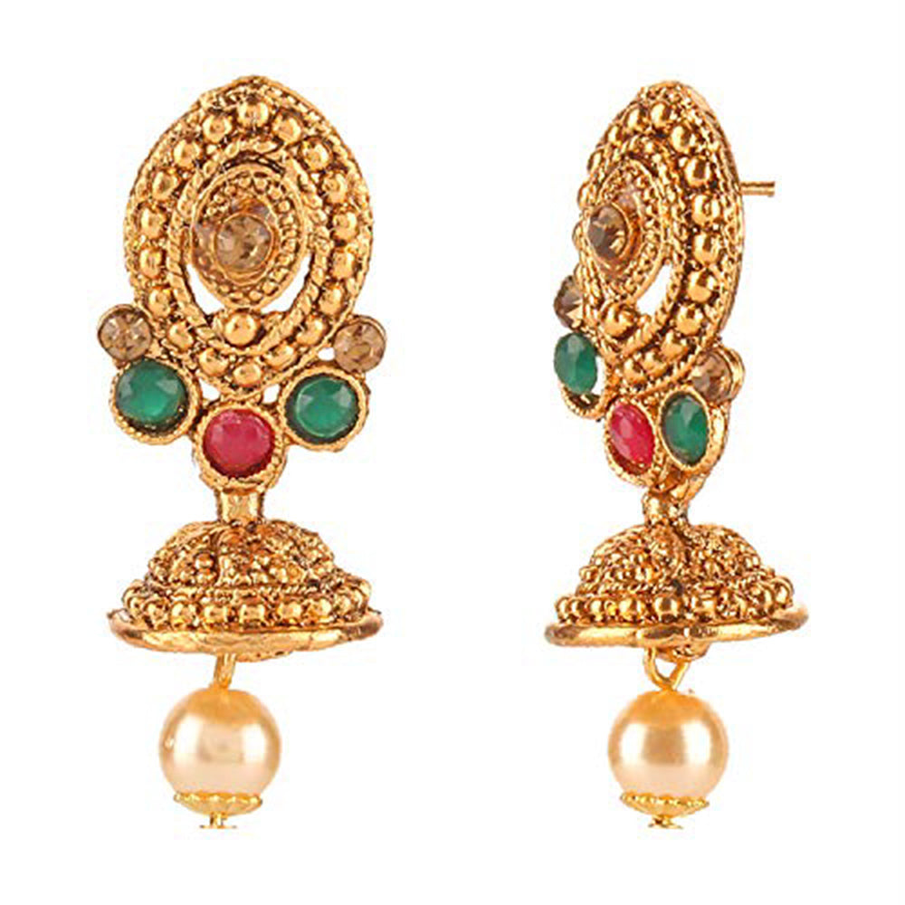 Kord Store Traditional Designer Multi-Color Stone Gold Plated Long Haram Necklace Set For Women  - KSNKE60130