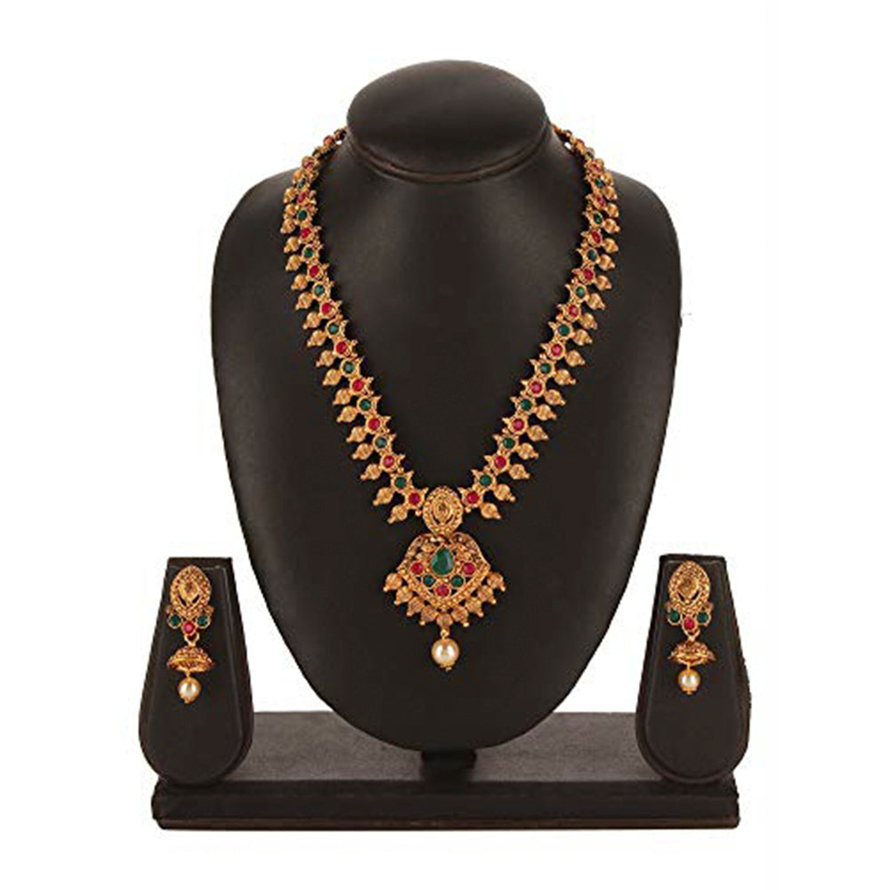 Kord Store Traditional Designer Multi-Color Stone Gold Plated Long Haram Necklace Set For Women  - KSNKE60130