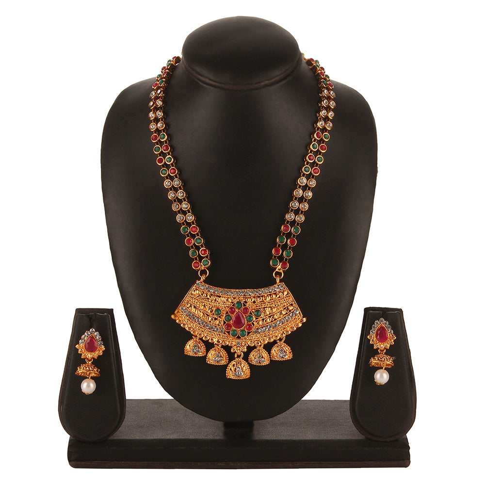 Kord Store Traditional Multi-Color Stone Gold Plated Princess Necklace Set For Women  - KSNKE60131