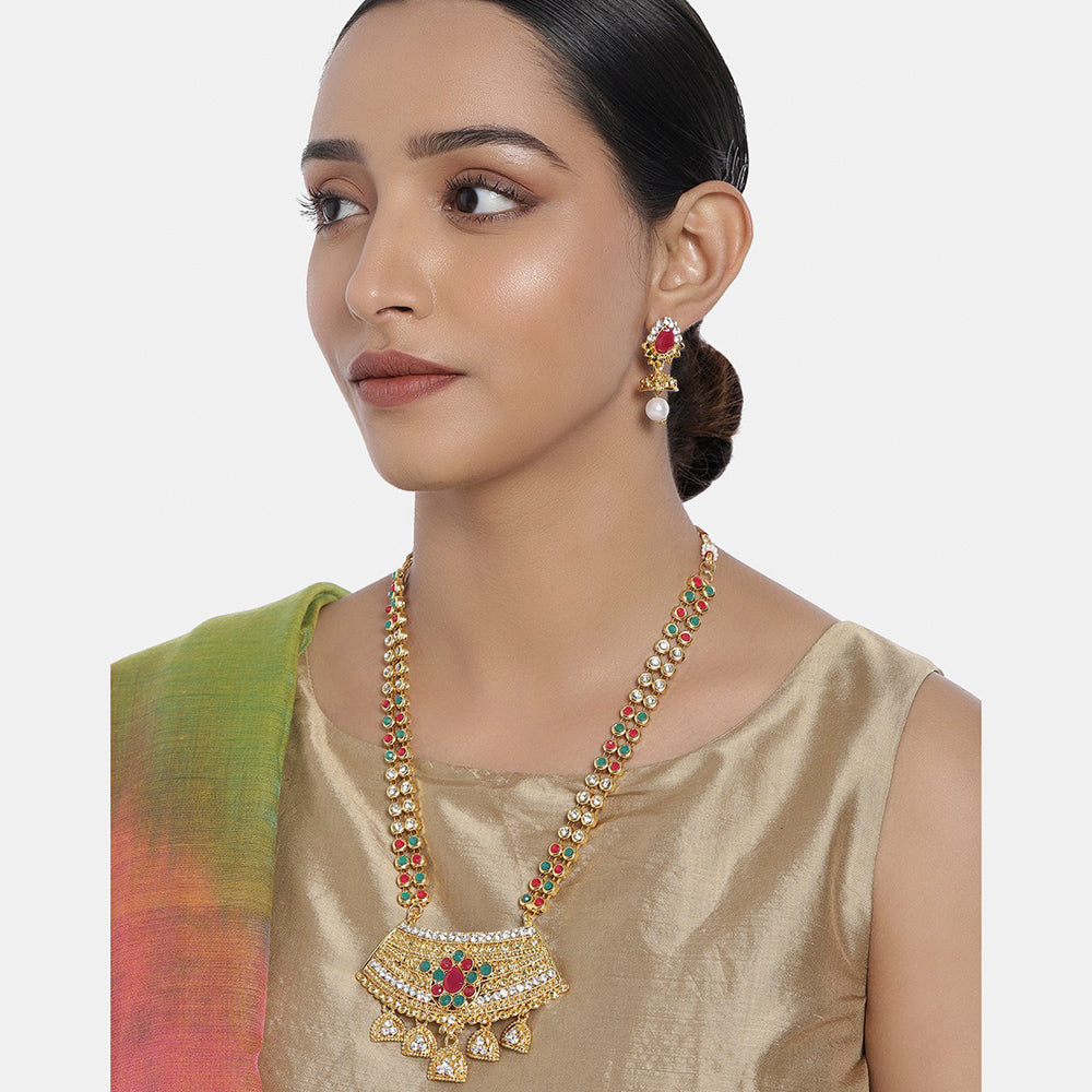 Kord Store Traditional Multi-Color Stone Gold Plated Princess Necklace Set For Women  - KSNKE60131