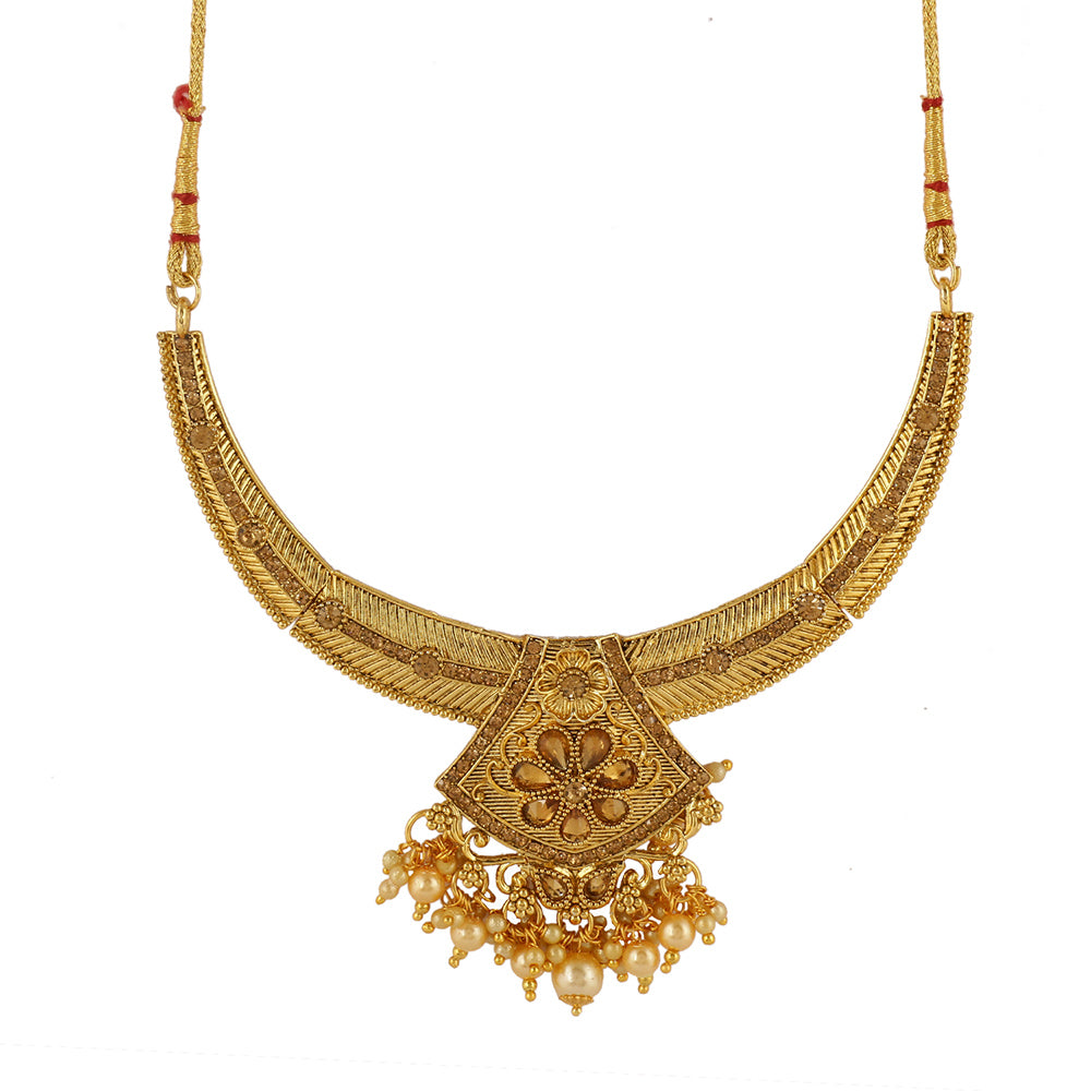 Kord Store Traditional Flower Shape Lct Stone Gold Plated Choker Necklace Set For Women  - KSNKE60152