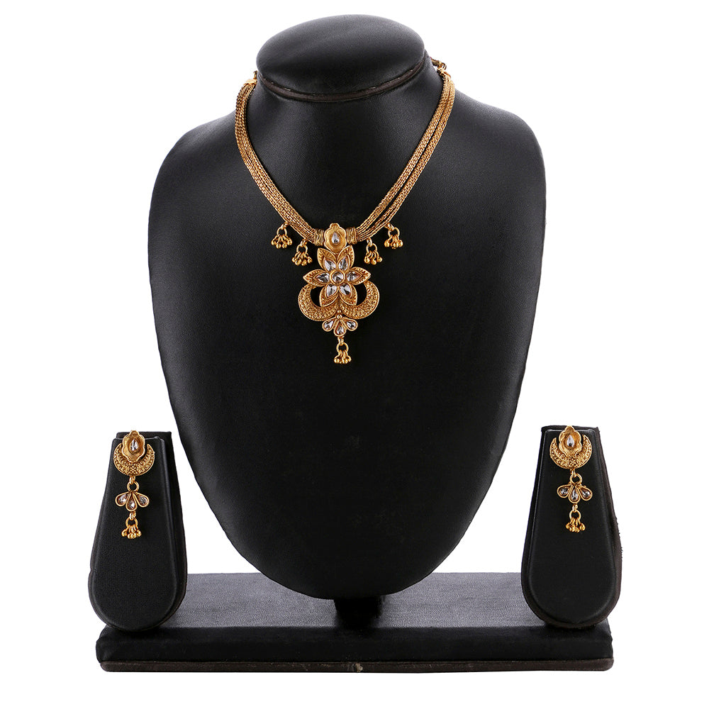 Kord Store Traditional Flower & Heart Shape 4 String Gold Plated Princess Necklace Set For Women  - KSNKE60153