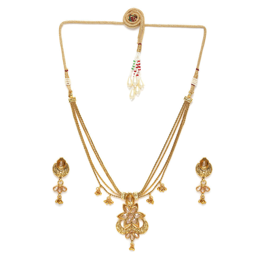 Kord Store Traditional Flower & Heart Shape 4 String Gold Plated Princess Necklace Set For Women  - KSNKE60153
