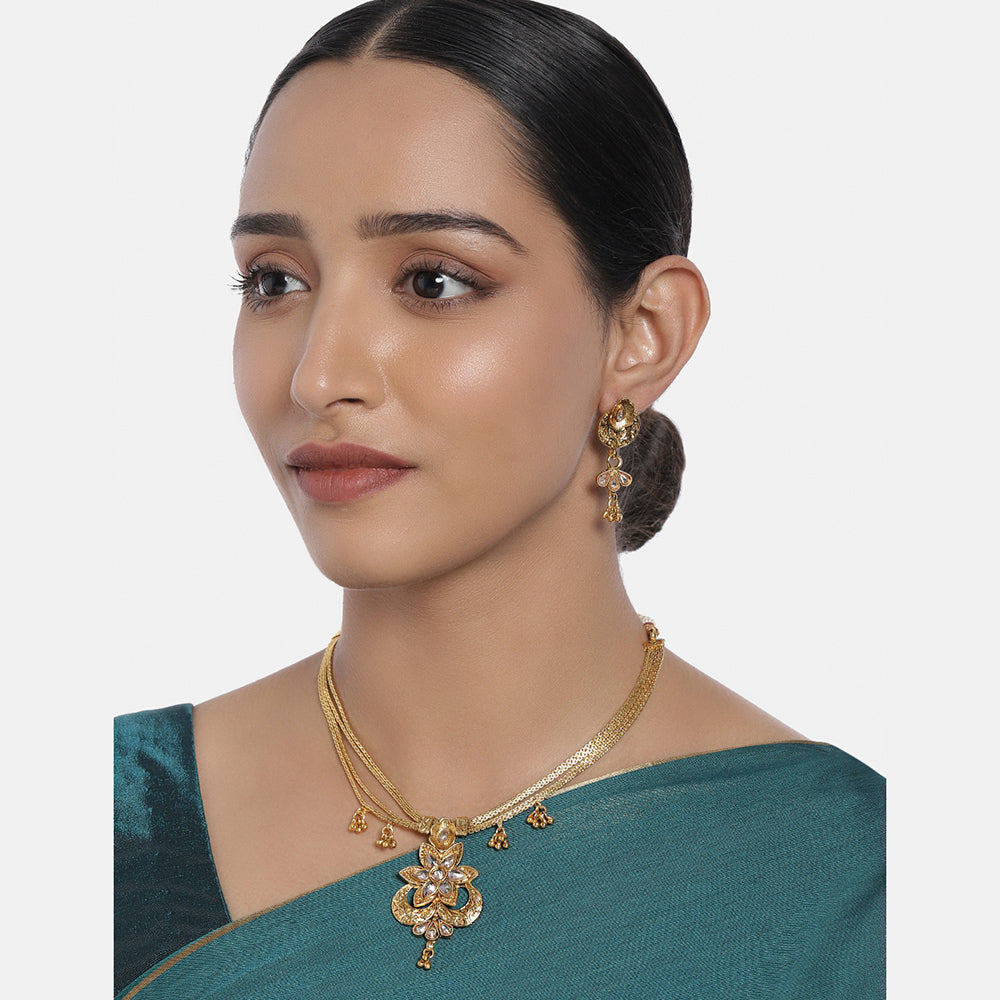 Kord Store Traditional Flower & Heart Shape 4 String Gold Plated Princess Necklace Set For Women  - KSNKE60153