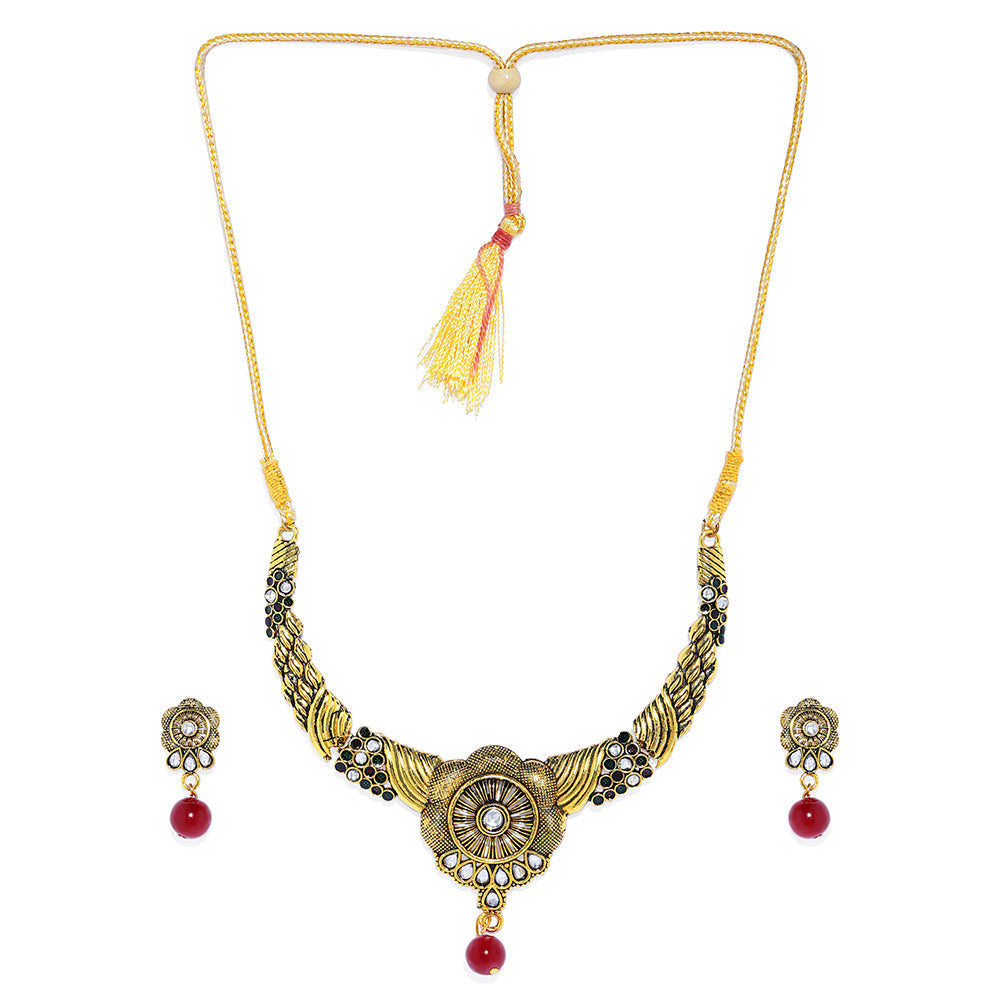 Kord Store Marvellous Gold Plated Flower Shape Kundan  Necklace Set For Girls and Women  - KSNKE60159