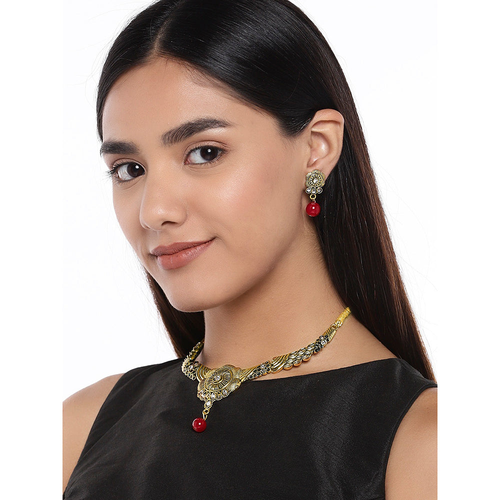 Kord Store Marvellous Gold Plated Flower Shape Kundan  Necklace Set For Girls and Women  - KSNKE60159