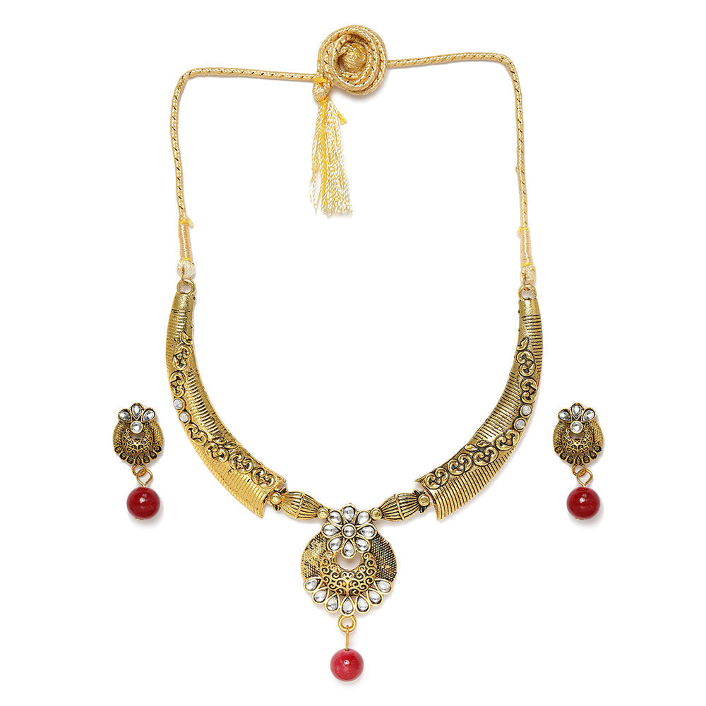 Kord Store Traditional Matt Finish Kundan Stone Gold Plated Choker Necklace Set For Women  - KSNKE60161