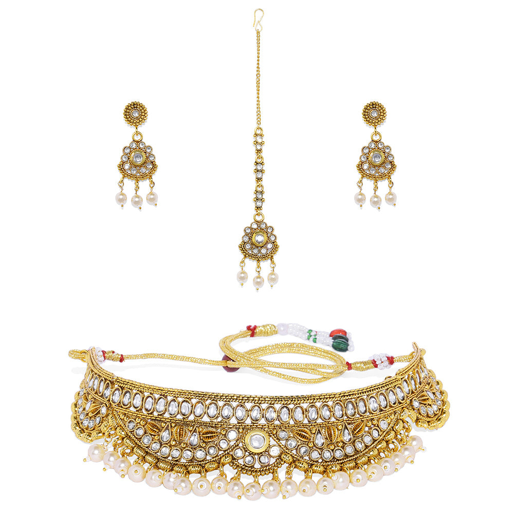 Kord Store Gracefully Gold Plated Bridal/Choker Necklace Set For Girls and Women  - KSNKE60167