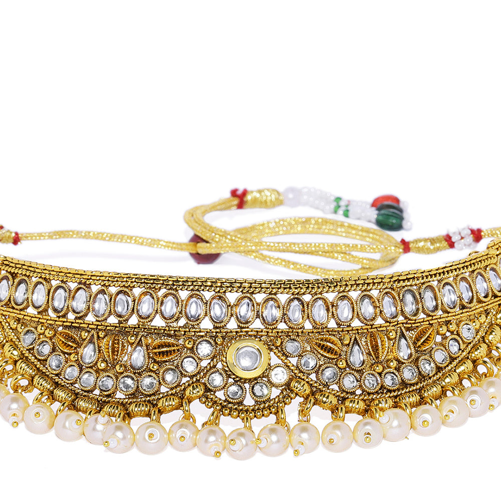 Kord Store Gracefully Gold Plated Bridal/Choker Necklace Set For Girls and Women  - KSNKE60167