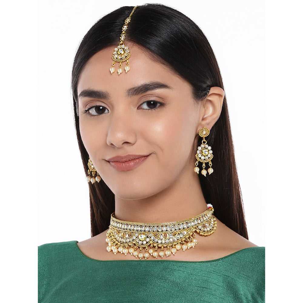 Kord Store Gracefully Gold Plated Bridal/Choker Necklace Set For Girls and Women  - KSNKE60167