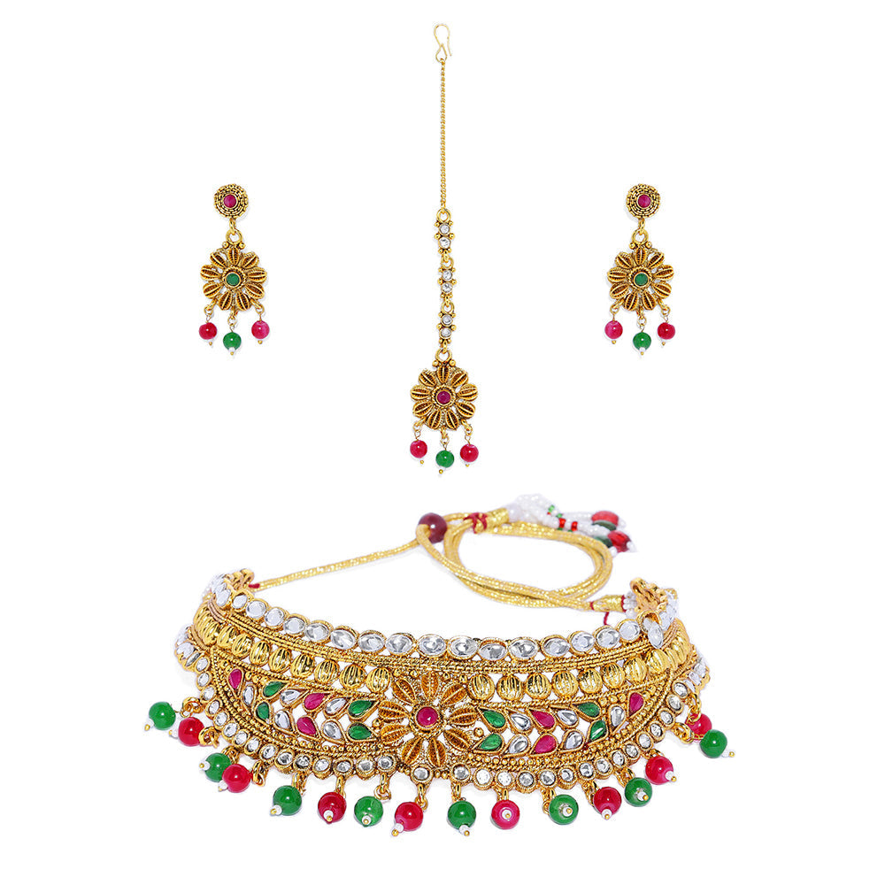 Kord Store Attractive Gold Plated Bridal/Choker Necklace Set For Girls and Women  - KSNKE60168