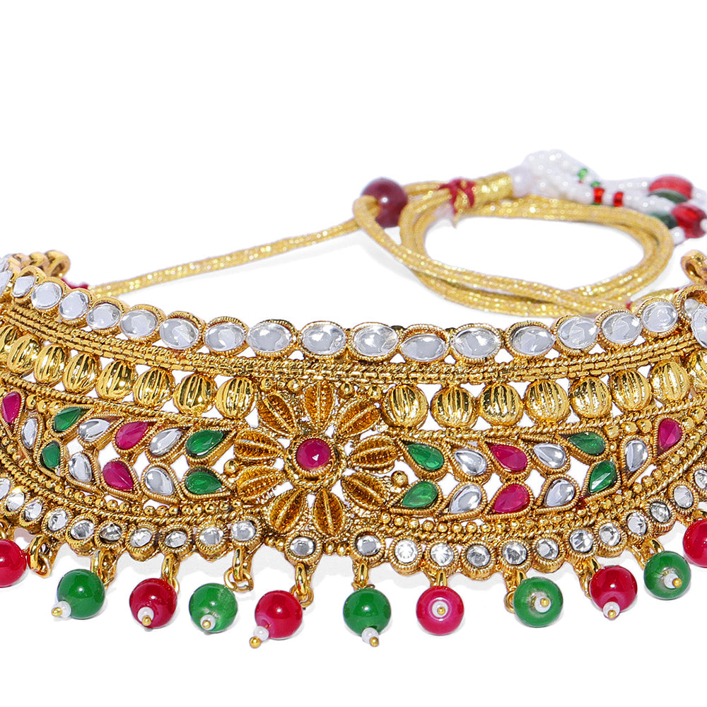 Kord Store Attractive Gold Plated Bridal/Choker Necklace Set For Girls and Women  - KSNKE60168