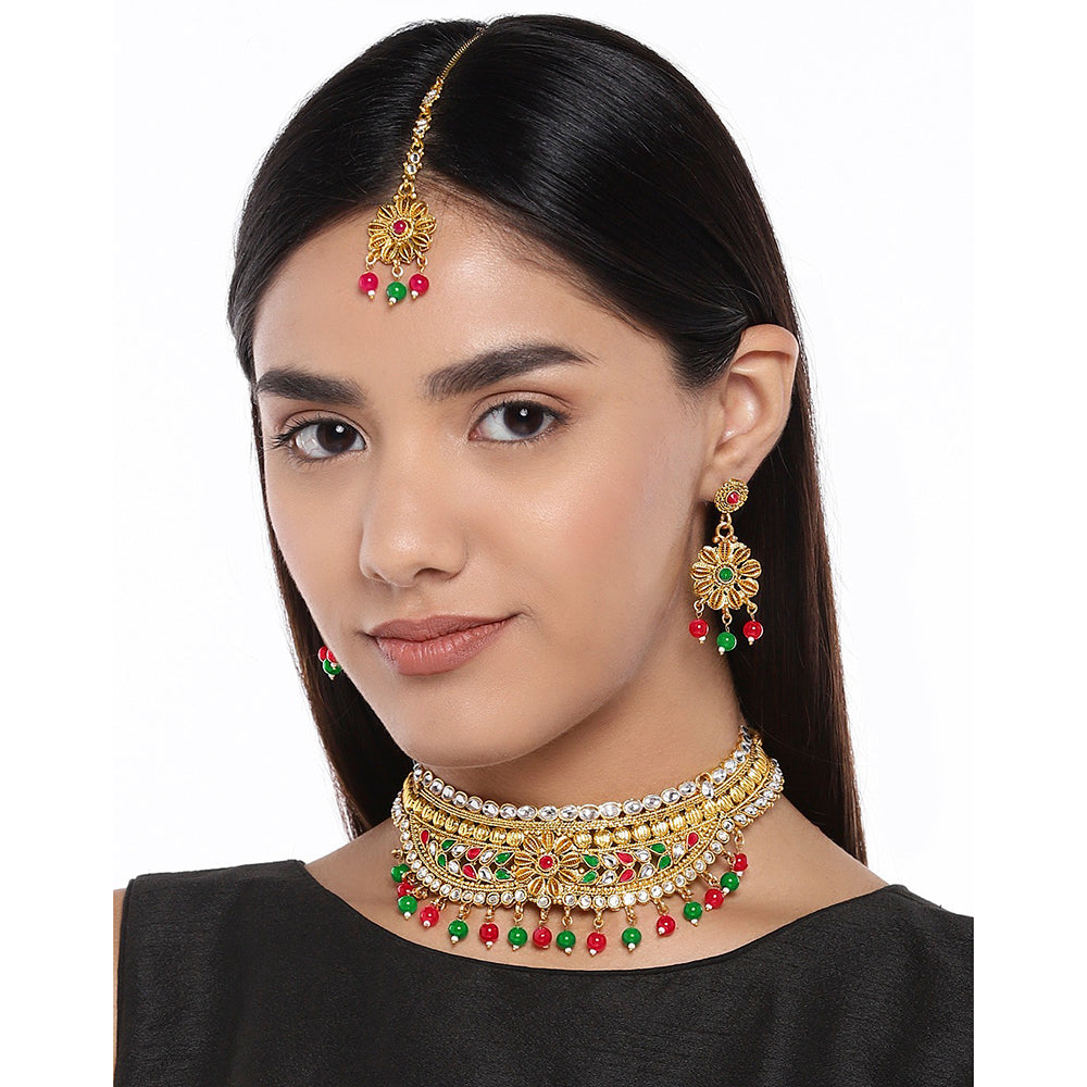 Kord Store Attractive Gold Plated Bridal/Choker Necklace Set For Girls and Women  - KSNKE60168