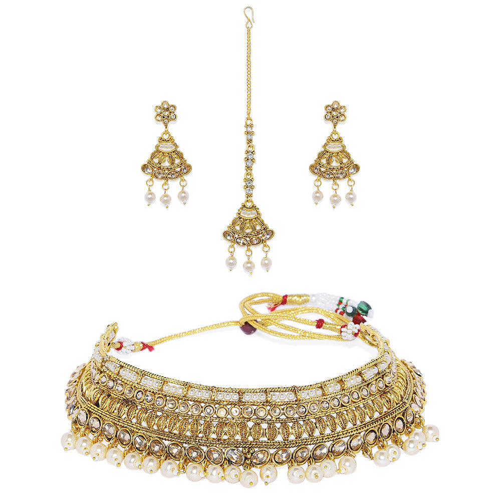Kord Store Dazzling LCT Stone Gold Plated Bridal/Choker Necklace Set For Girls and Women  - KSNKE60169