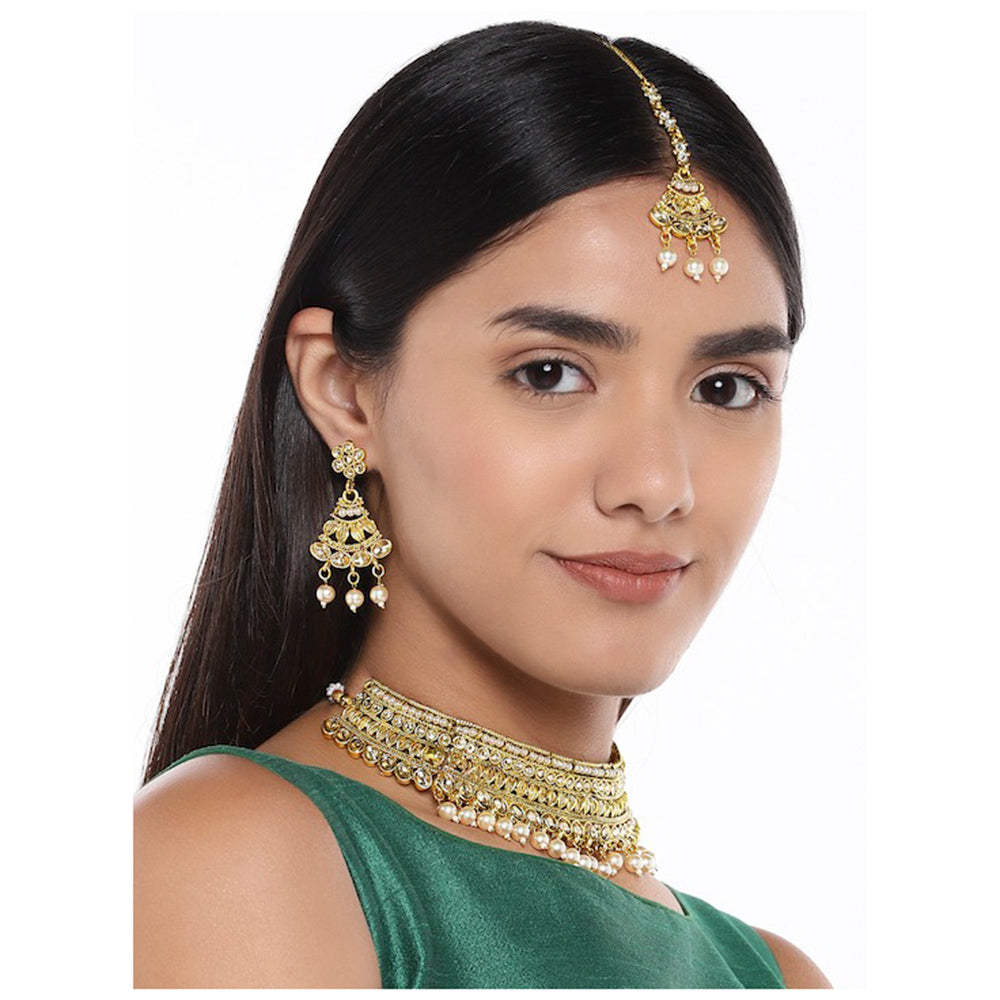 Kord Store Dazzling LCT Stone Gold Plated Bridal/Choker Necklace Set For Girls and Women  - KSNKE60169