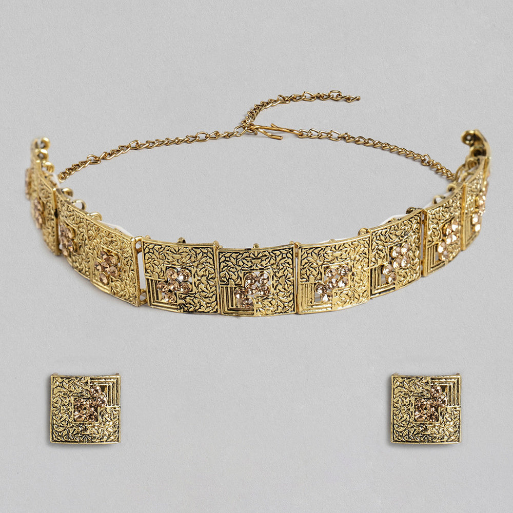 Kord Store Brilliant Gold Plated LCD Stone Collar Necklace set For Girls and Women  - KSNKE60182