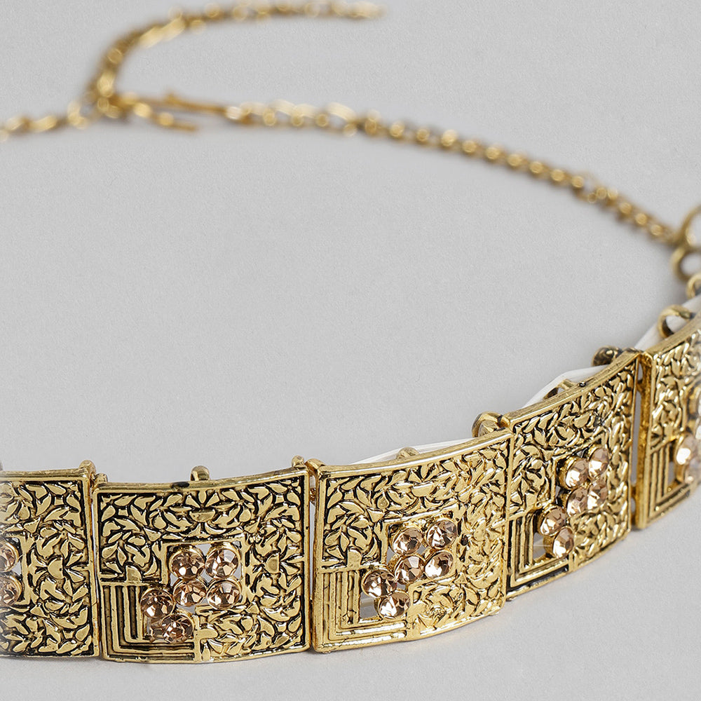 Kord Store Brilliant Gold Plated LCD Stone Collar Necklace set For Girls and Women  - KSNKE60182