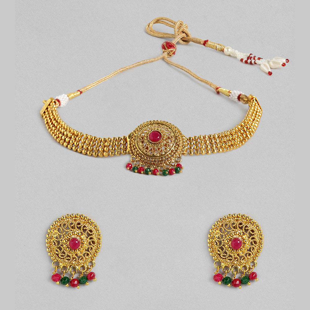 Kord Store Traditional Gold Plated Round Shape Long Haram Necklace set For Girls and Women  - KSNKE60205