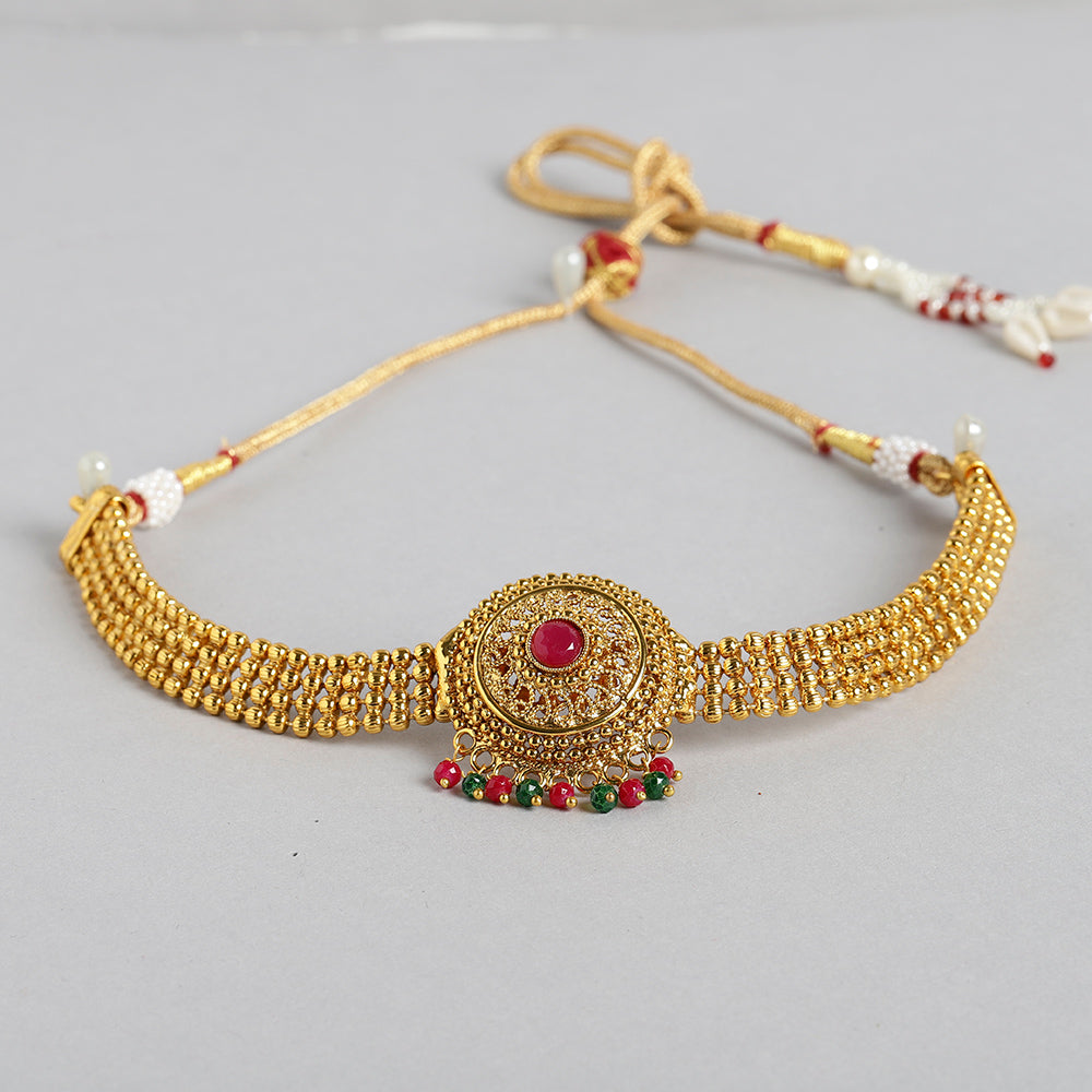 Kord Store Traditional Gold Plated Round Shape Long Haram Necklace set For Girls and Women  - KSNKE60205