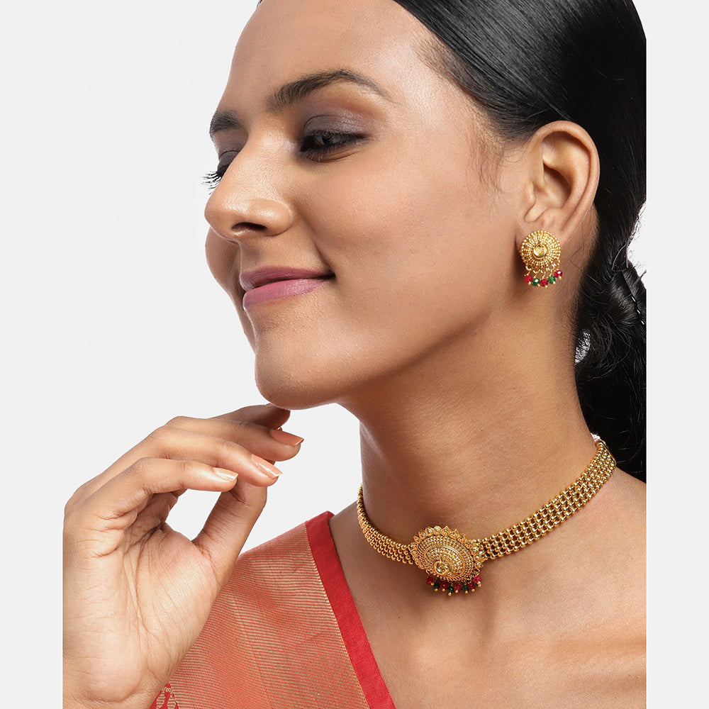 Kord Store Traditional Gold Plated Round Shape Long Haram Necklace set For Girls and Women  - KSNKE60208