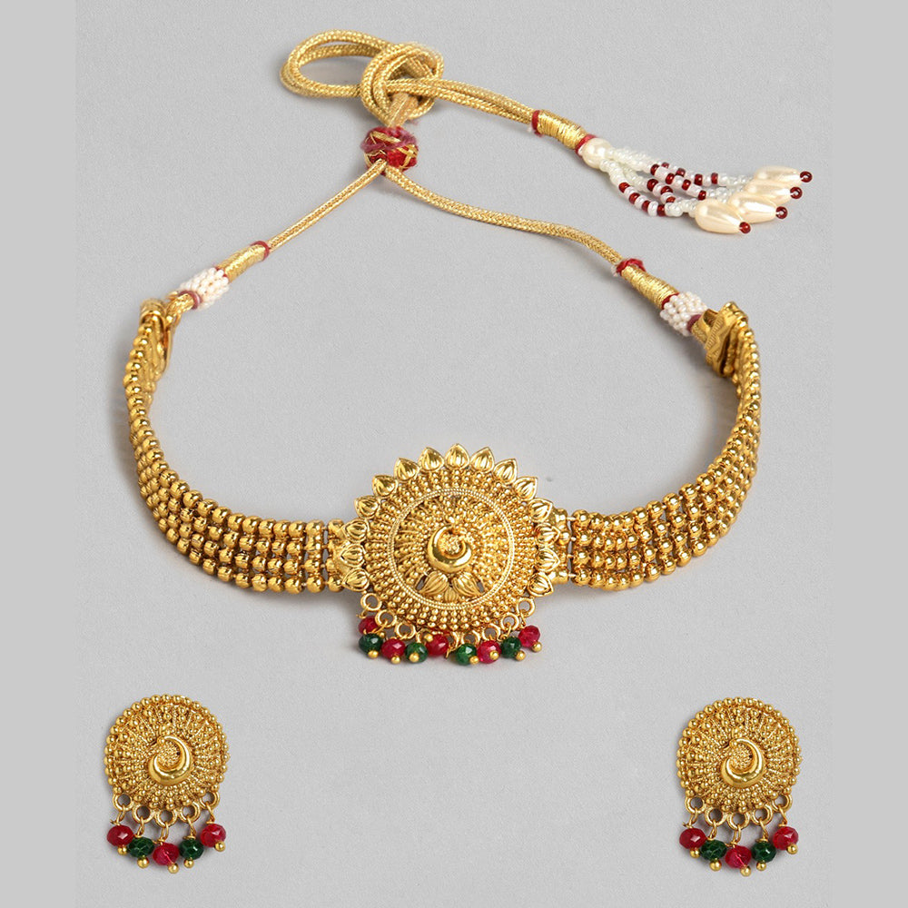 Kord Store Traditional Gold Plated Round Shape Long Haram Necklace set For Girls and Women  - KSNKE60208