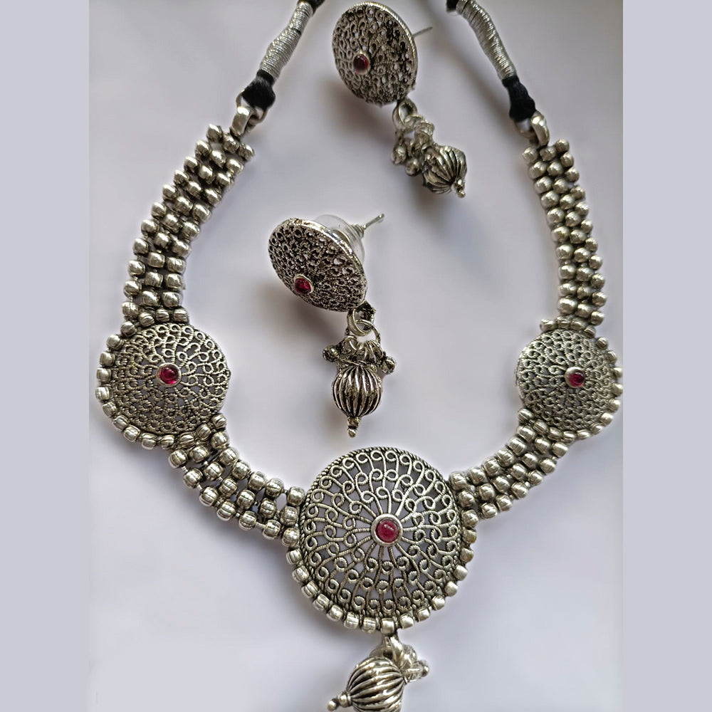 Kord Store Beautiful Oxidies Plated Round Shape Pink Stone Choker Necklace set For Girls and Women  - KSNKE60221