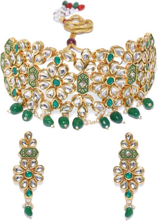 Kord Store Traditionally Flower Design Gold Plated Kundan Collar Necklace Set For Women  - KSNKE60233