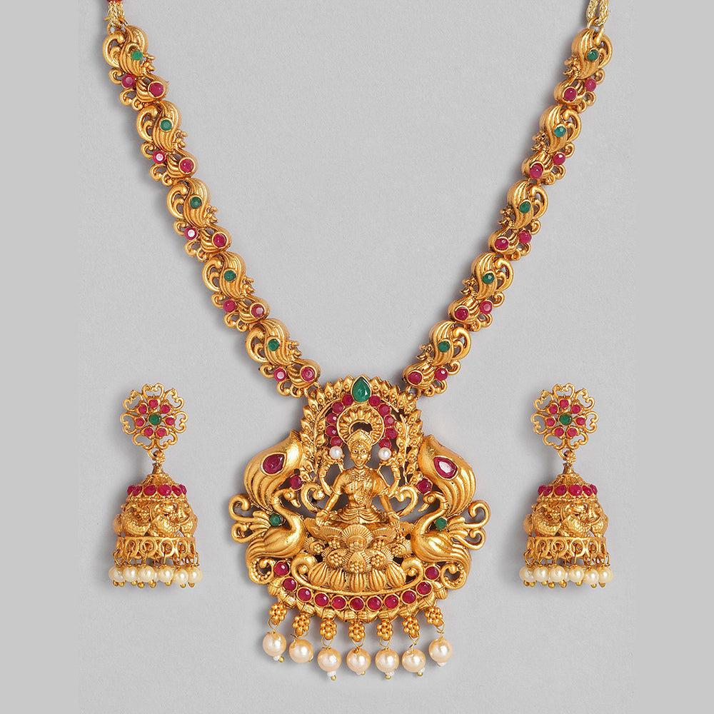 Kord Store Laxmi Design Gold plated Ruby Choker/Princess Style Necklace set For Girls and Women